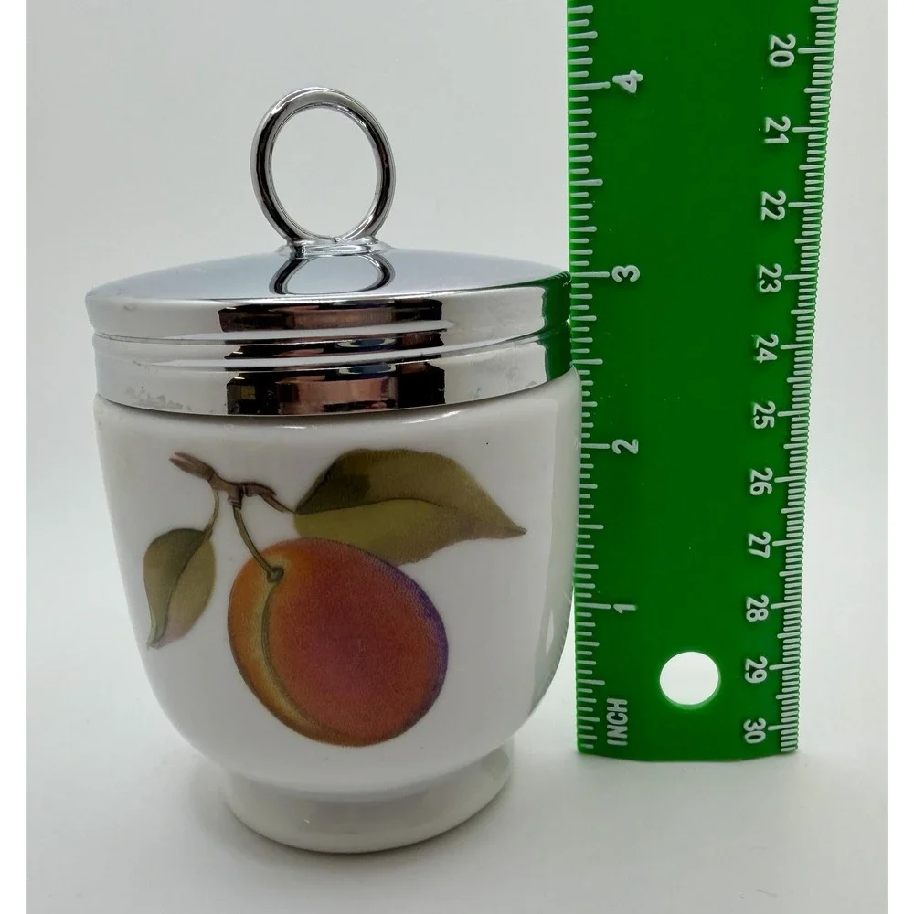 Vintage Royal Worcester Evesham King Size Egg Coddler Peach & Berries England 4